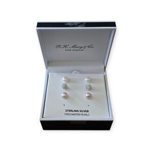 Macys Sterling Silver Freshwater Pearl Earrings 3sets Studs Women New
